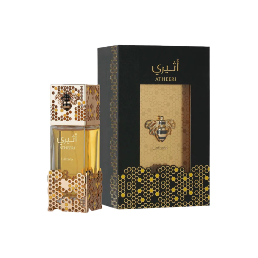 Парфюм Lattafa Atheeri Eau de Parfum 100 мл – унисекс аромат с ориенталска дървесна композиция и луксозна златисто-кафява опаковка.