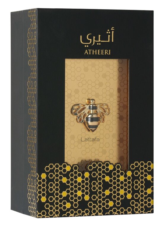 Парфюм Lattafa Atheeri Eau de Parfum 100 мл – унисекс аромат с ориенталска дървесна композиция и луксозна златисто-кафява опаковка.