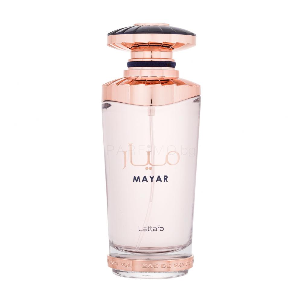 Lattafa Mayar Eau de Parfum 100 мл – дамски парфюм с плодово-флорална композиция и луксозна розова опаковка.