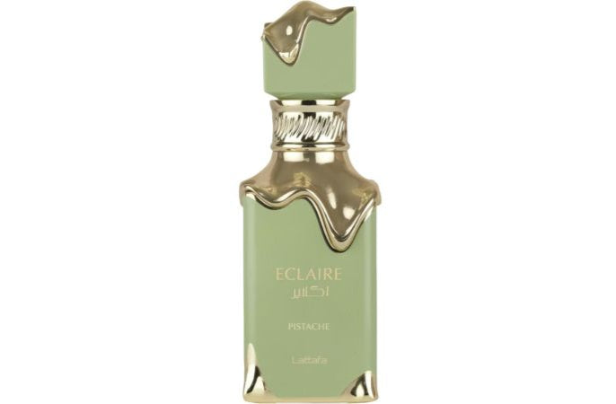 Парфюм Lattafa Eclaire Pistache 100ml – елегантен флакон в пастелно зелени тонове със златни акценти, вдъхновен от арабската сладост на шамфъстък и ванилия.