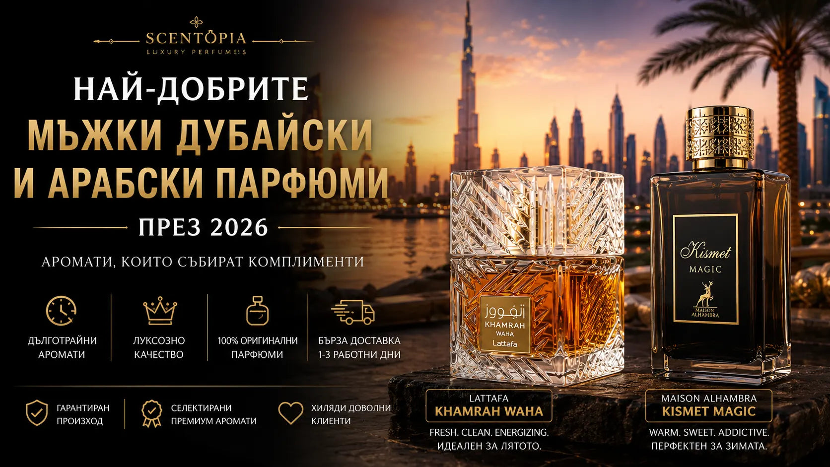 Най-добрите мъжки дубайски и арабски парфюми през 2026 – luxury аромати за мъже от Lattafa и Maison Alhambra