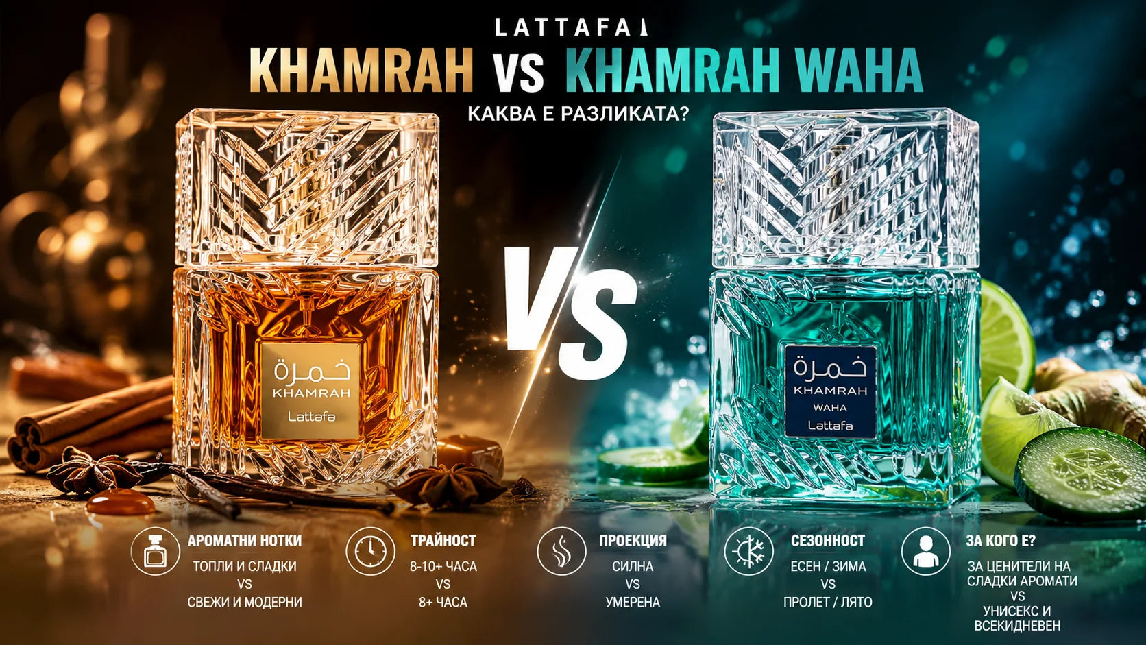 Lattafa Khamrah Waha vs Khamrah – сравнение на арабските парфюми Lattafa през 2026