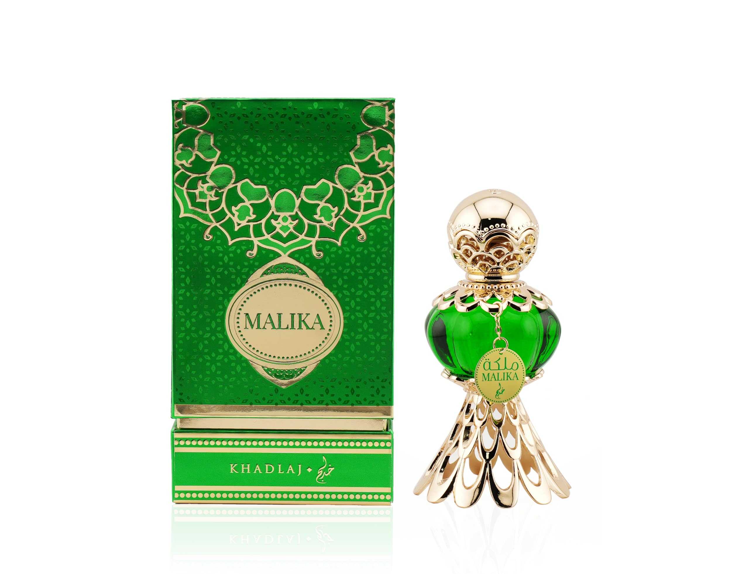 Парафюмно масло Khadlaj Malika Green в луксозна опаковка, арабски парфюм с неустоим аромат.