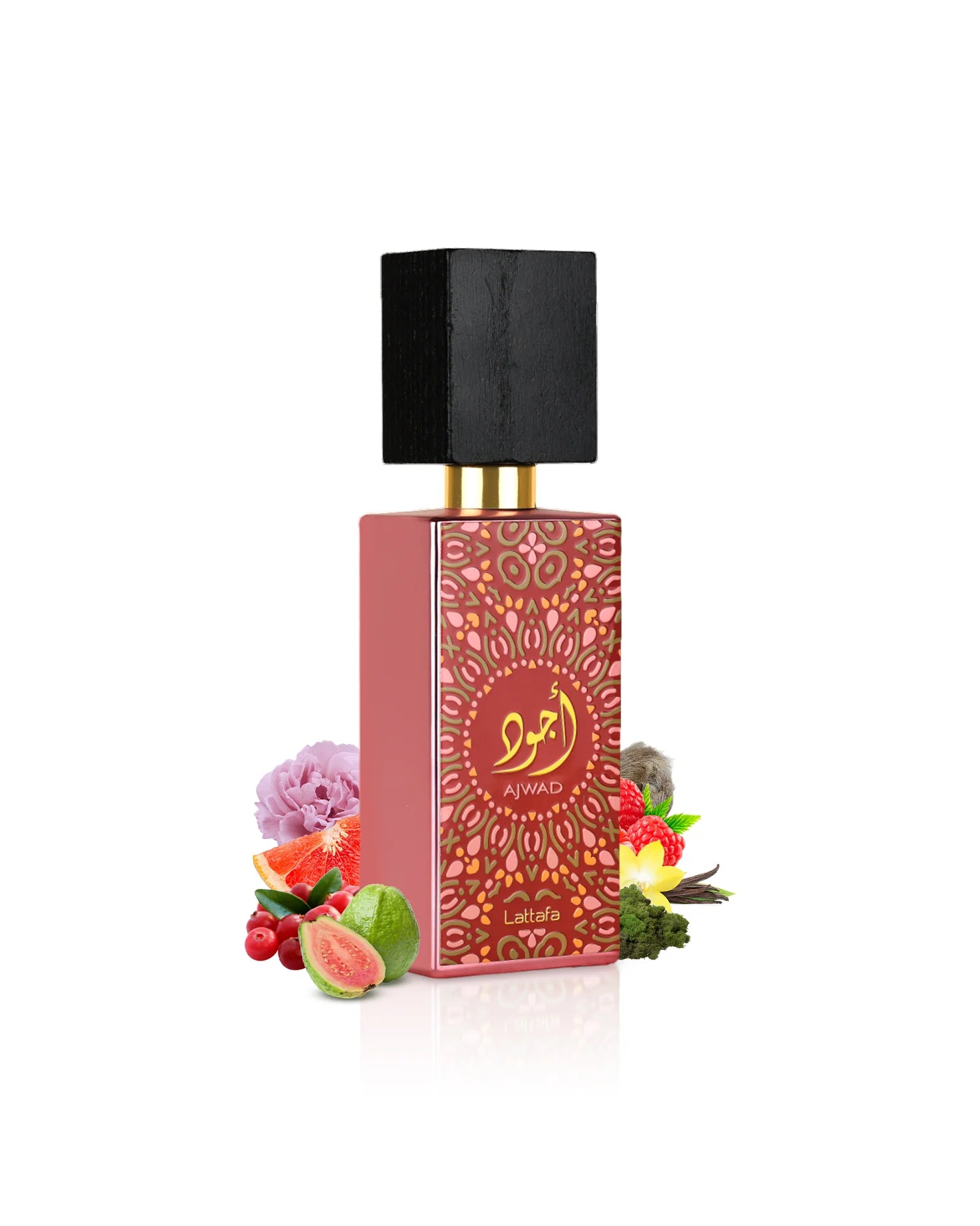 Флакон Ajwad Pink to Pink в розови нюанси върху елегантен фон.