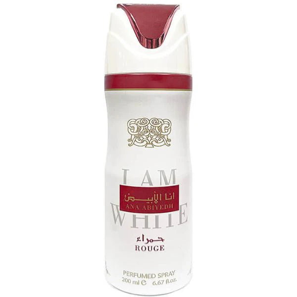 Lattafa Ana Abiyedh Rouge Deodorant Spray 200ml – елегантна червено-бяла опаковка с арабски аромат