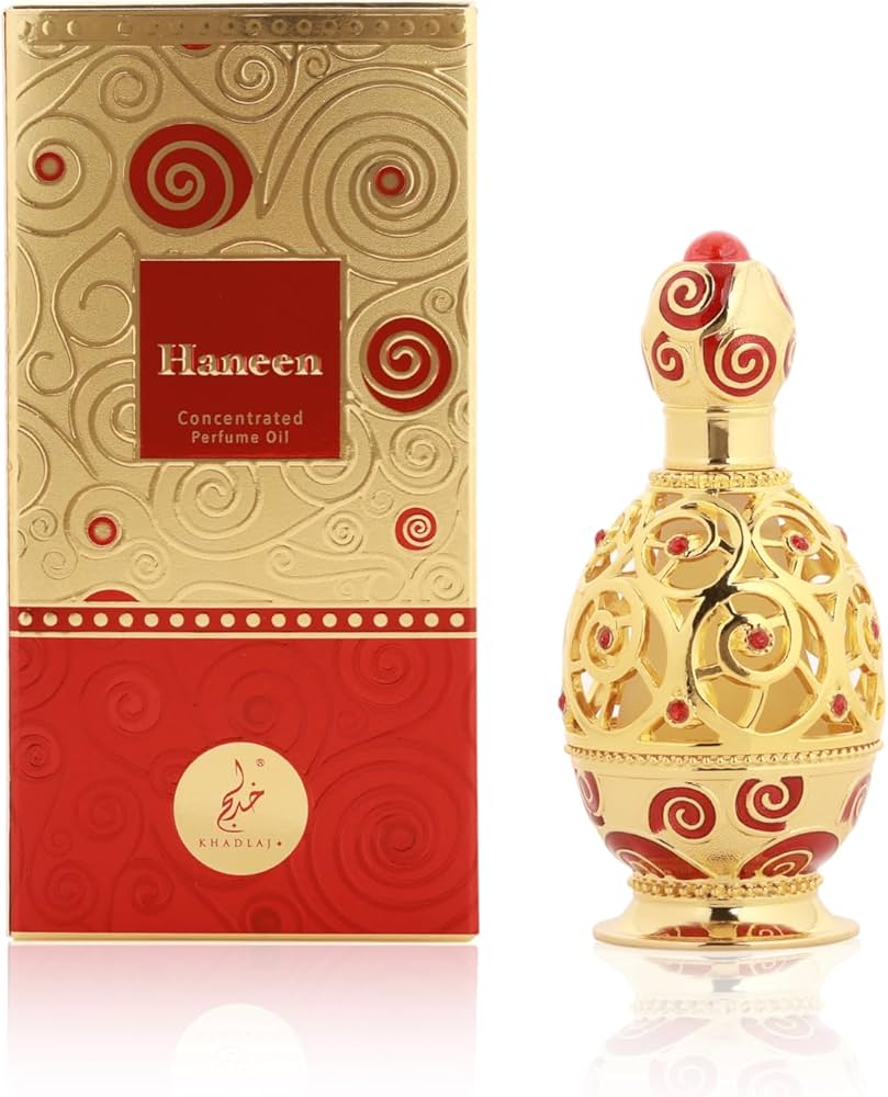Haneen Gold Khadlaj 0.20ml концентрирано парфюмно масло, стилна опаковка с арабски дизайн, идеален подарък за ценители.