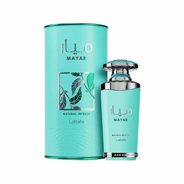 Lattafa Mayar Natural Intense Eau de Parfum 100 мл – женски аромат с плодови и цветни нотки, луксозен розово-златист флакон.