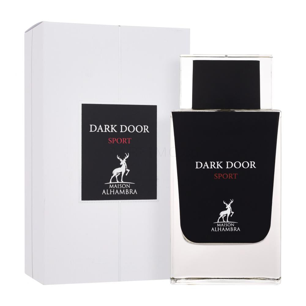 Maison Alhambra Dark Door Sport - мъжки парфюм с динамичен аромат, опаковка с изчистен дизайн.