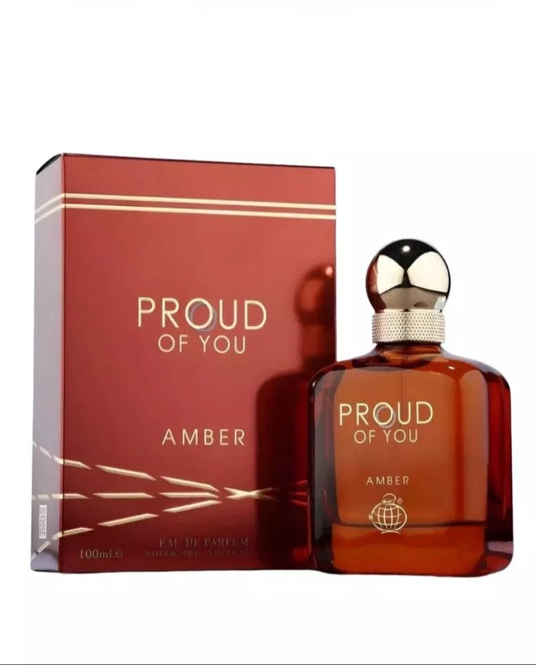 Парфюм Proud Of You Amber 100ml в оригинална опаковка с елегантен дизайн, идеален подарък за любители на уникални аромати.
