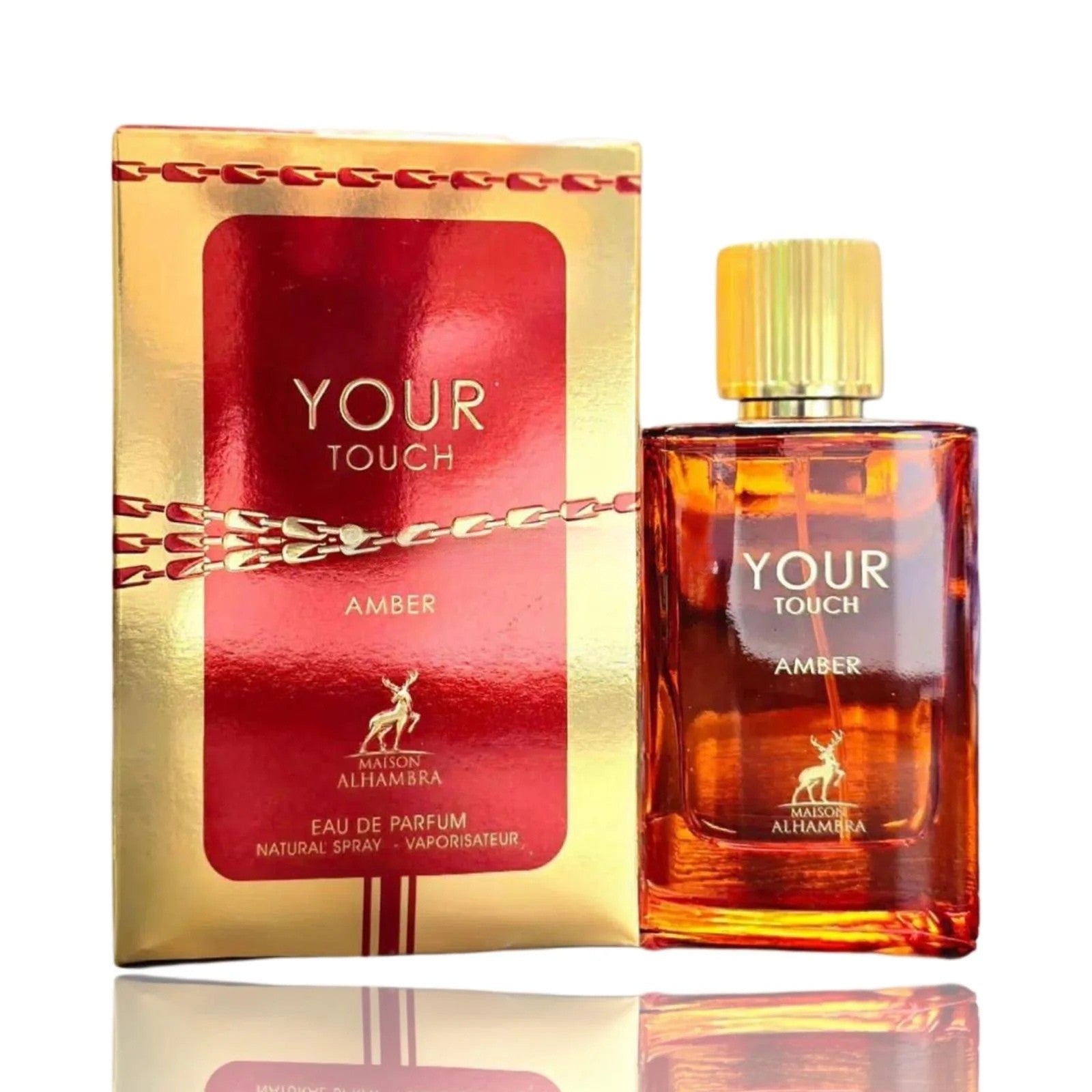 Мъжки арабски парфюм Maison Alhambra Your Touch Amber 100ml EDP с топъл кехлибар, ванилия и подправки.